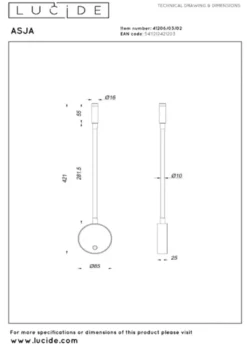 Asja LED oppladbar leselampe vegg 42cm messing
