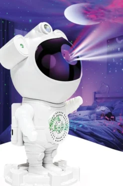 Astronaut LED projektorlampe oppladbar 22cm hvit