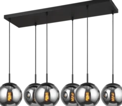 Ball taklampe rektangel 6lys 350cm oppheng smoke