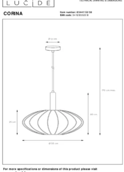 Corina taklampe 50cm beige