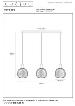 Esterel taklampe rekke 116cm beige