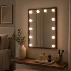 Frame LED sminkespeil vegg 51cm valnøtt