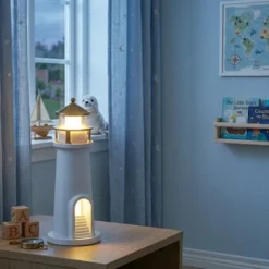 Fyrtårn prosjektor LED oppladbar bordlampe 24cm hvit