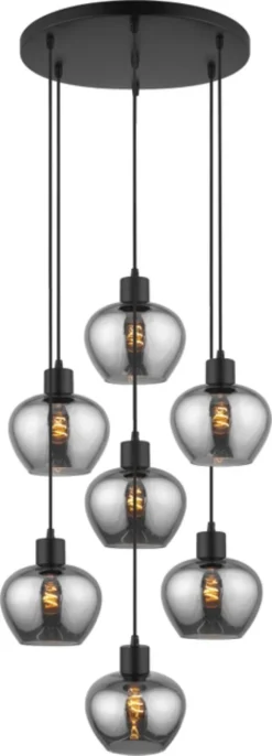 Kelly taklampe rondell 7lys 350cm oppheng smoke