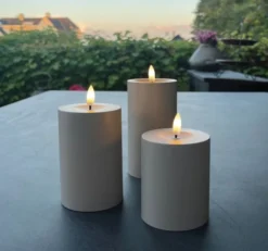 Kubbelys med 3D flamme 3pk. IP44 taupe