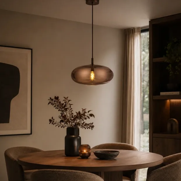 Leana oval taklampe 39cm brun
