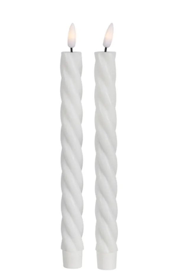 Lun tvinnet kronelys LED 2pk. hvit