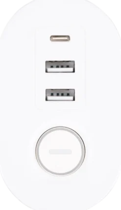 Skjøteledning hengende 3-veis & USB porter hvit