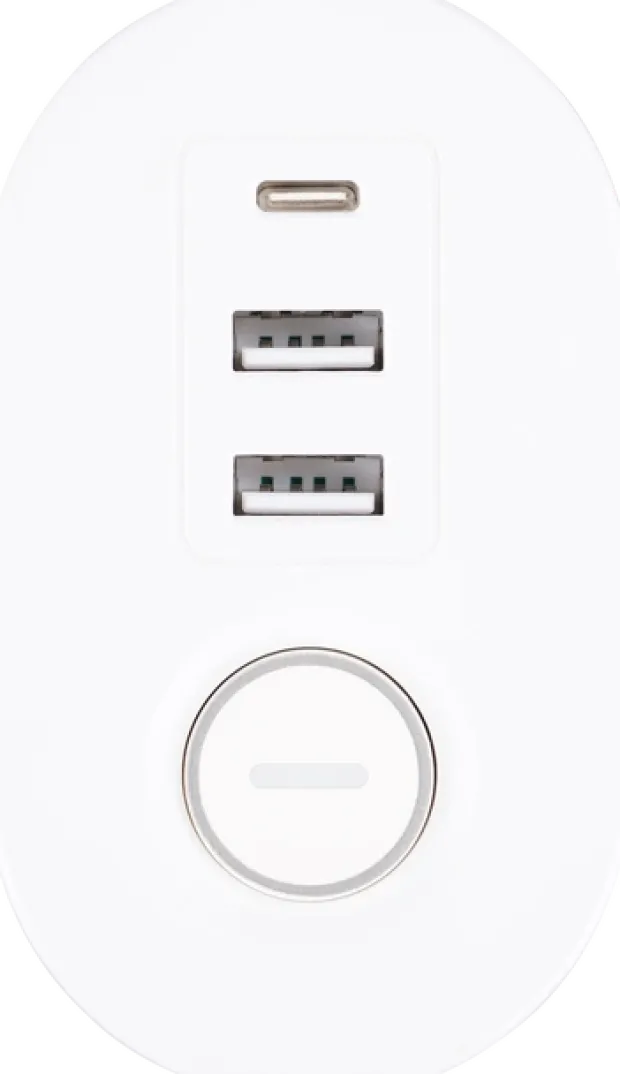 Skjøteledning hengende 3-veis & USB porter hvit