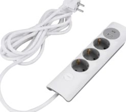 Skjøteledning 3-veis & USB porter hvit