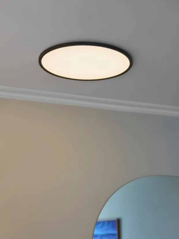 Slim LED plafond IP44 42cm sort