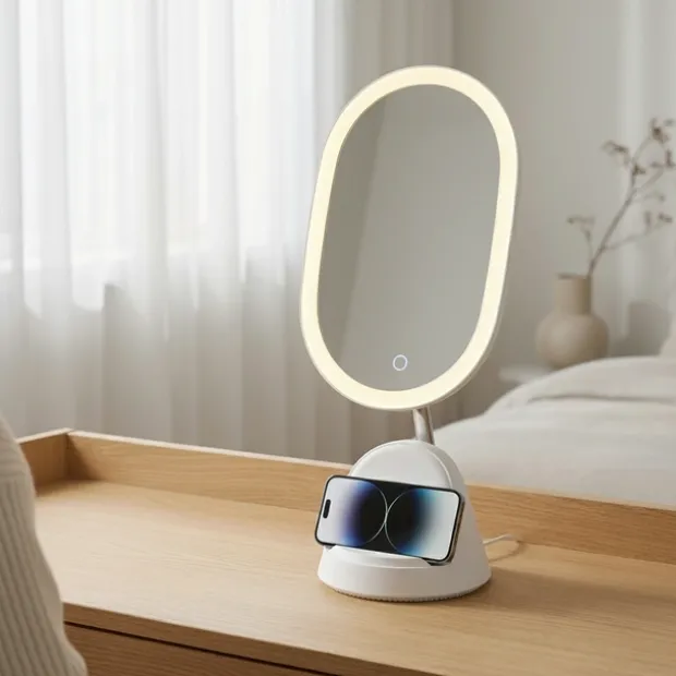 Sminkespeil LED med stativ 41,5cm hvit
