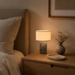 Tingeling marble oppladbar bordlampe 20cm grå