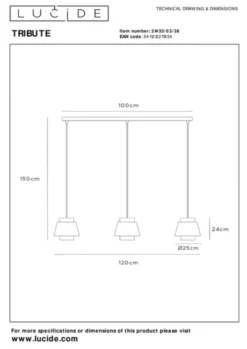 Tribute taklampe rekke 3lys 120cm beige