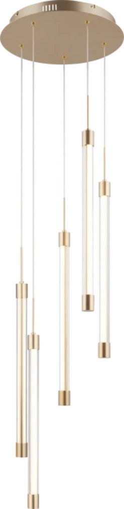 Tube taklampe rondell 5lys 35cm gull