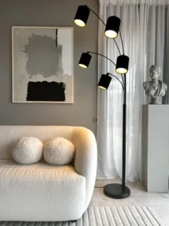 Zeba gulvlampe uten skjermer 5lys 207cm sort
